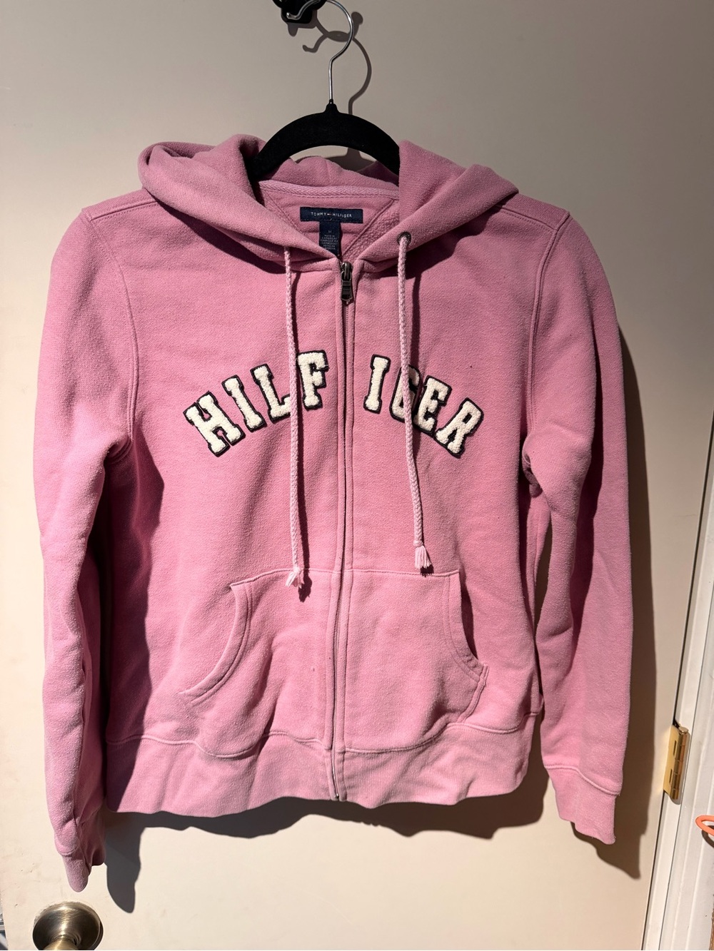 Tommy Hilfiger Heather Pink Zip Hoodie with Logo Tag